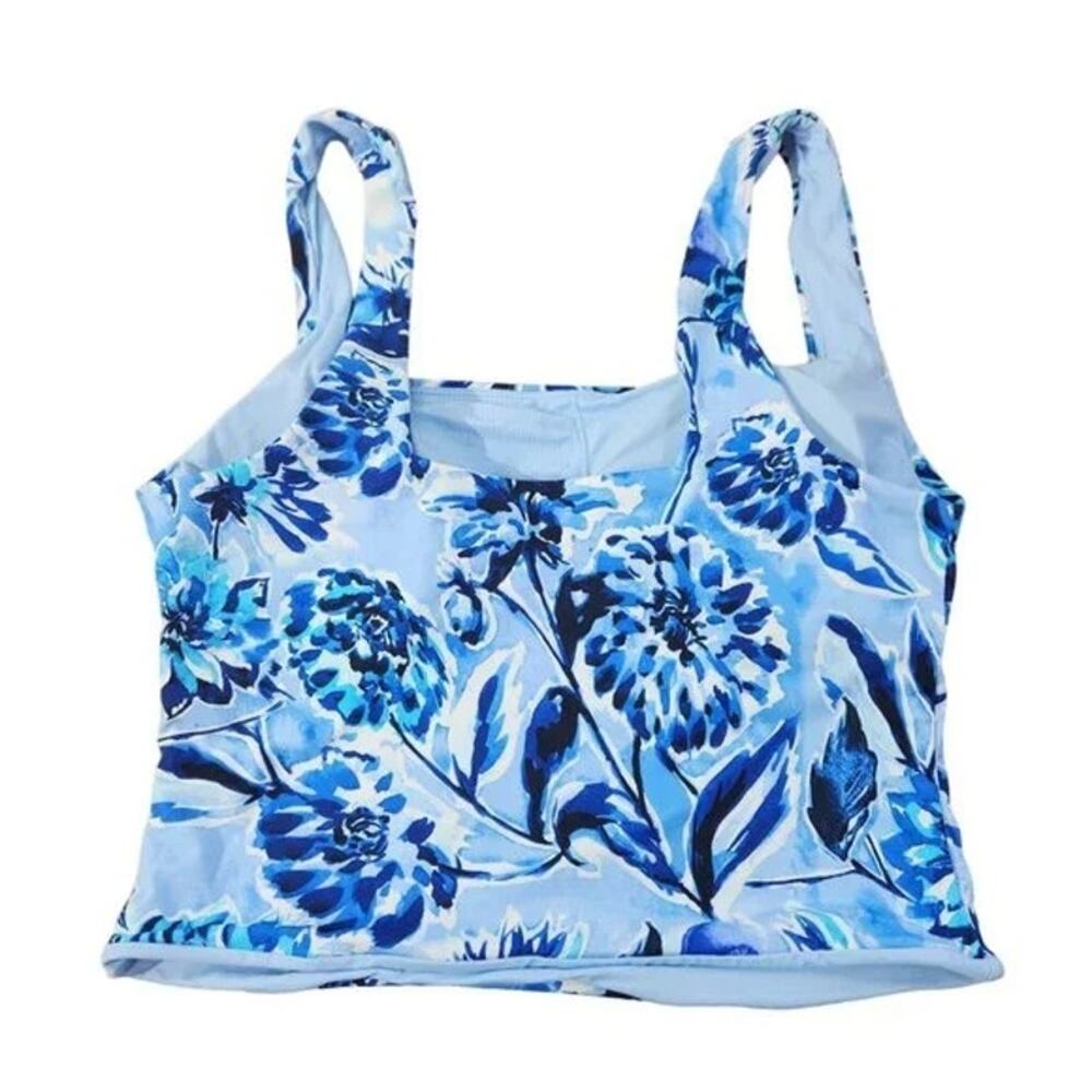 NWT Andie Swim The Siren Floral Athletic Cropped Tankini Top L Bluff Blue White - Picture 14 of 15